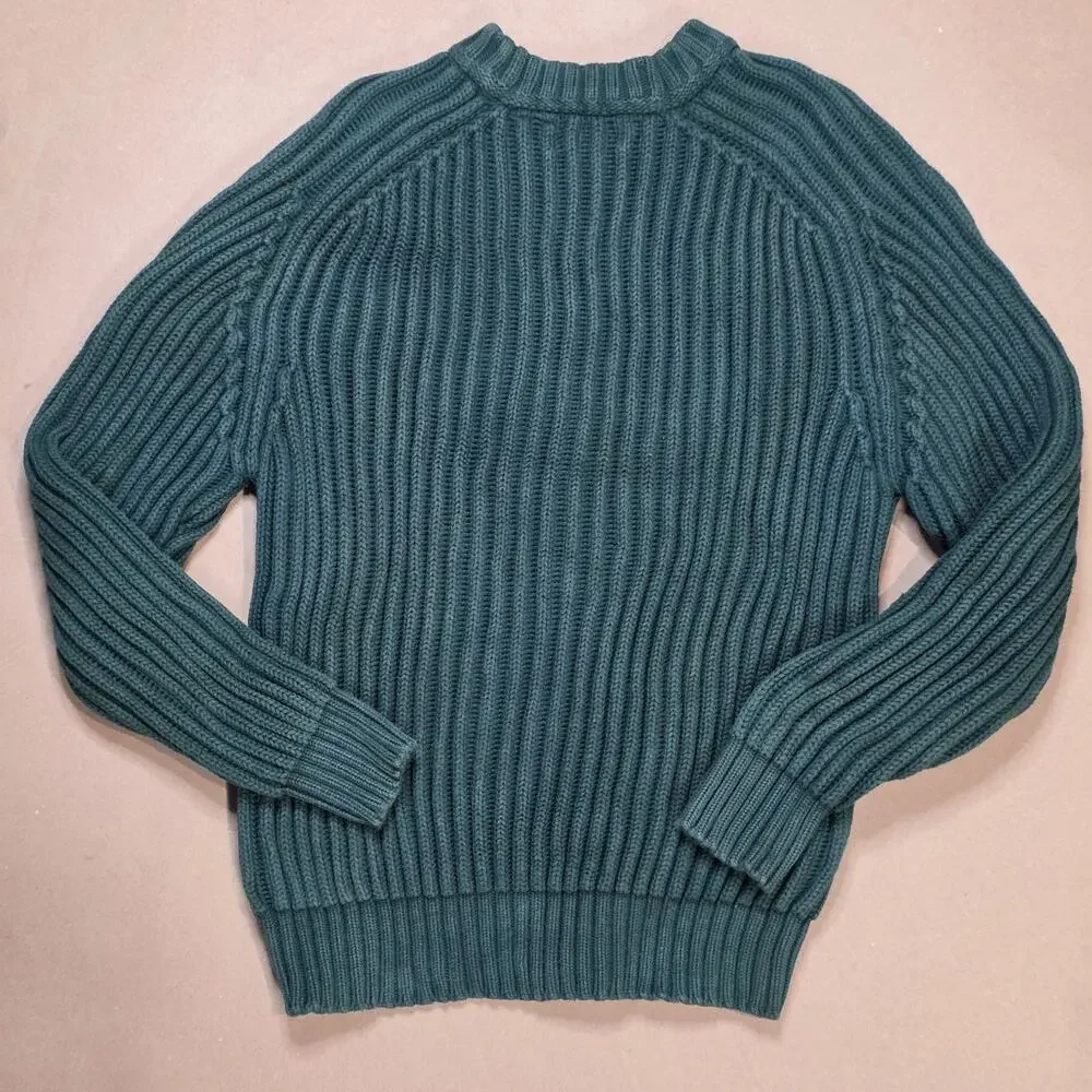 Orvis Vintage Sweater Mens Large Green Fisherman Chunky Knit Pullover USA Made